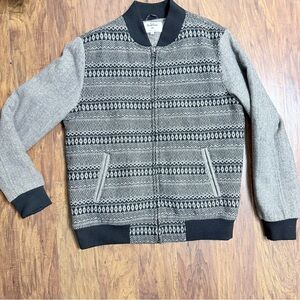 Bellfield Geometric Herringbone Black and Gray Bomber Jacket